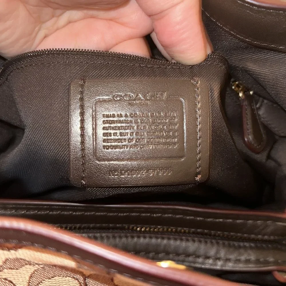 Coach Lexy Brown Tan Coach Logo Mid Sized Genuine Leather Satchel
